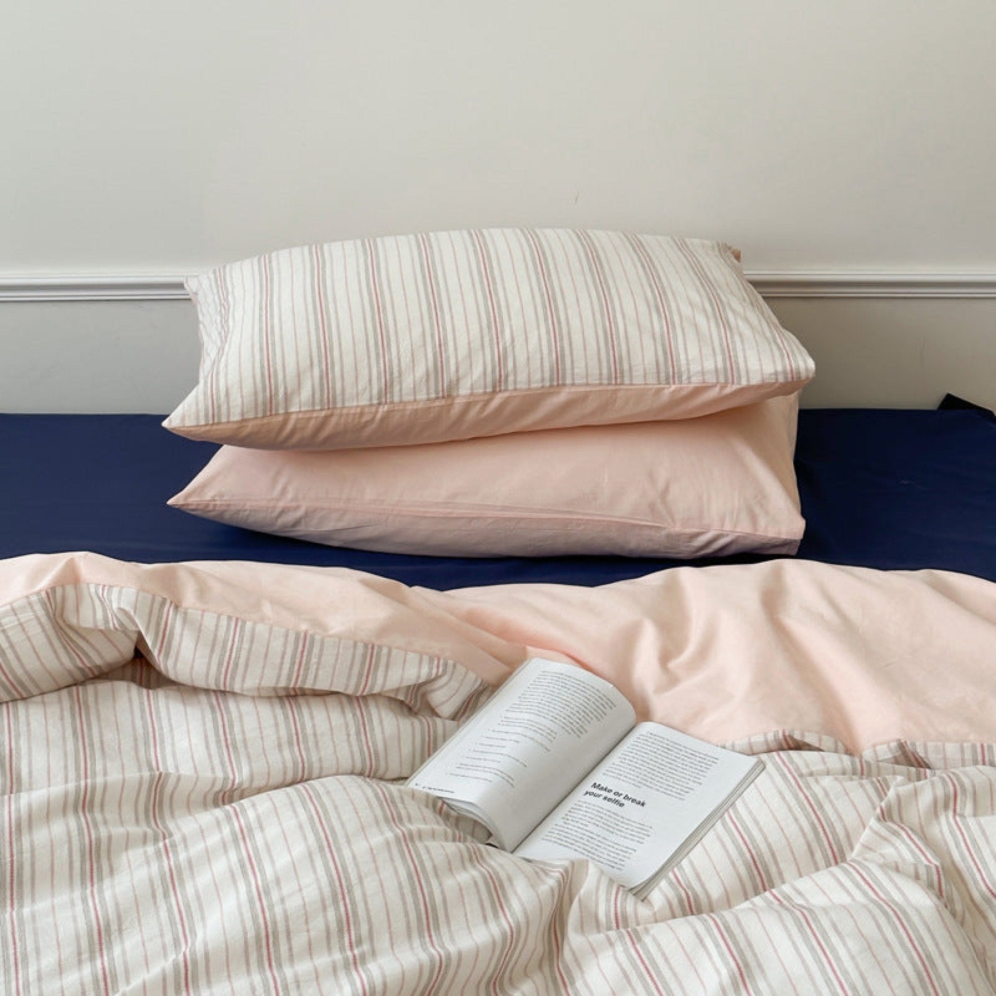 Cozy Pastel Striped Washed Cotton Pillowcases / Pink - Ever Lasting