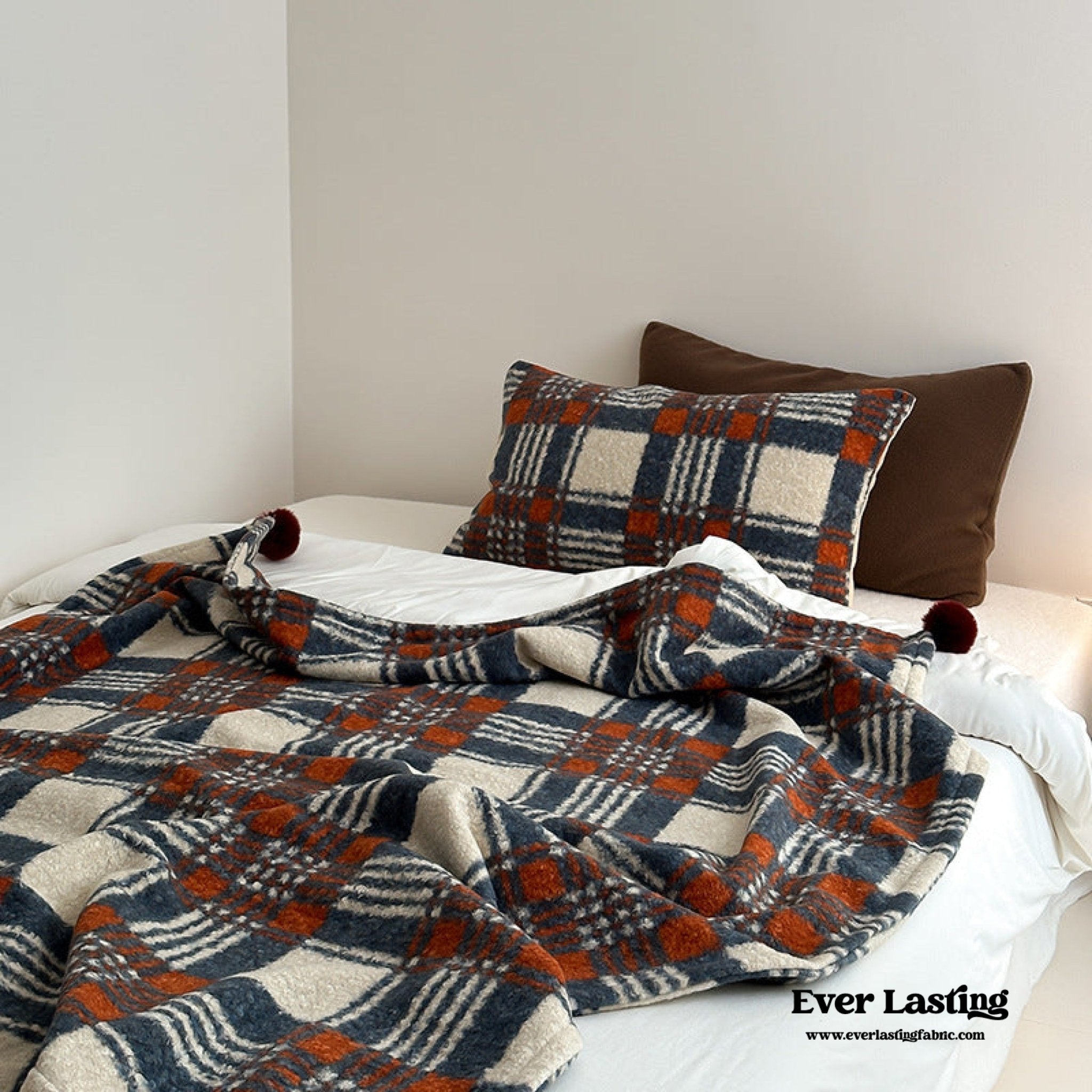 Cozy Plaid Wool Throw Blanket / Blue - Ever Lasting