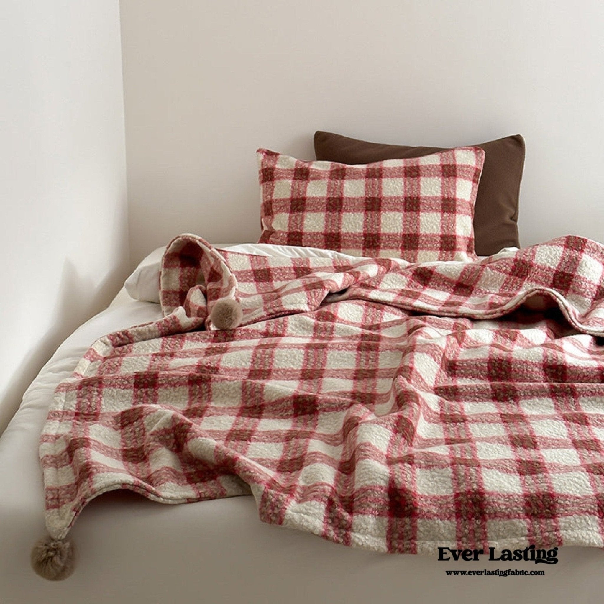 Cozy Plaid Wool Throw Blanket / Red - Ever Lasting