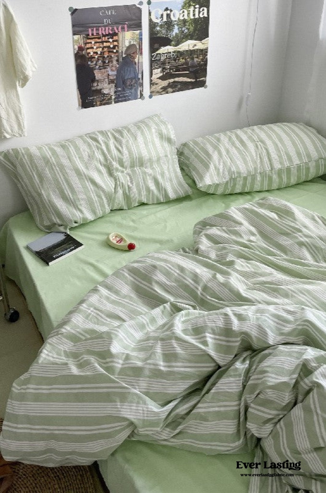 Cozy Washed Cotton Striped Bedding Set / Pink - Ever Lasting