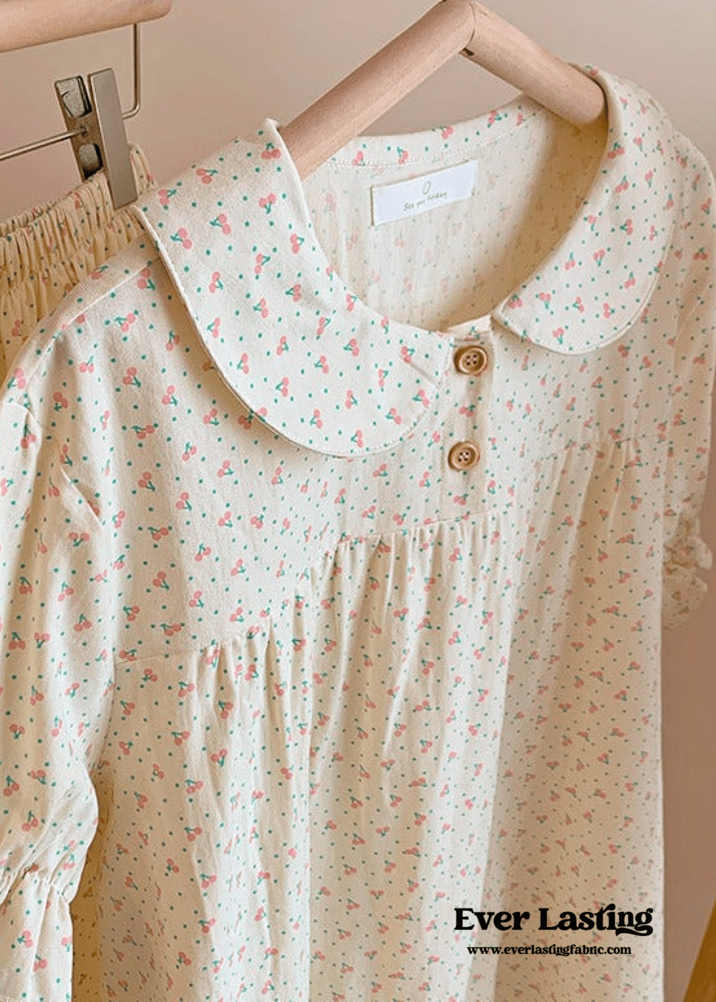 Cream Floral Quarter Sleeves & Long Pants Pajama Set - Ever Lasting