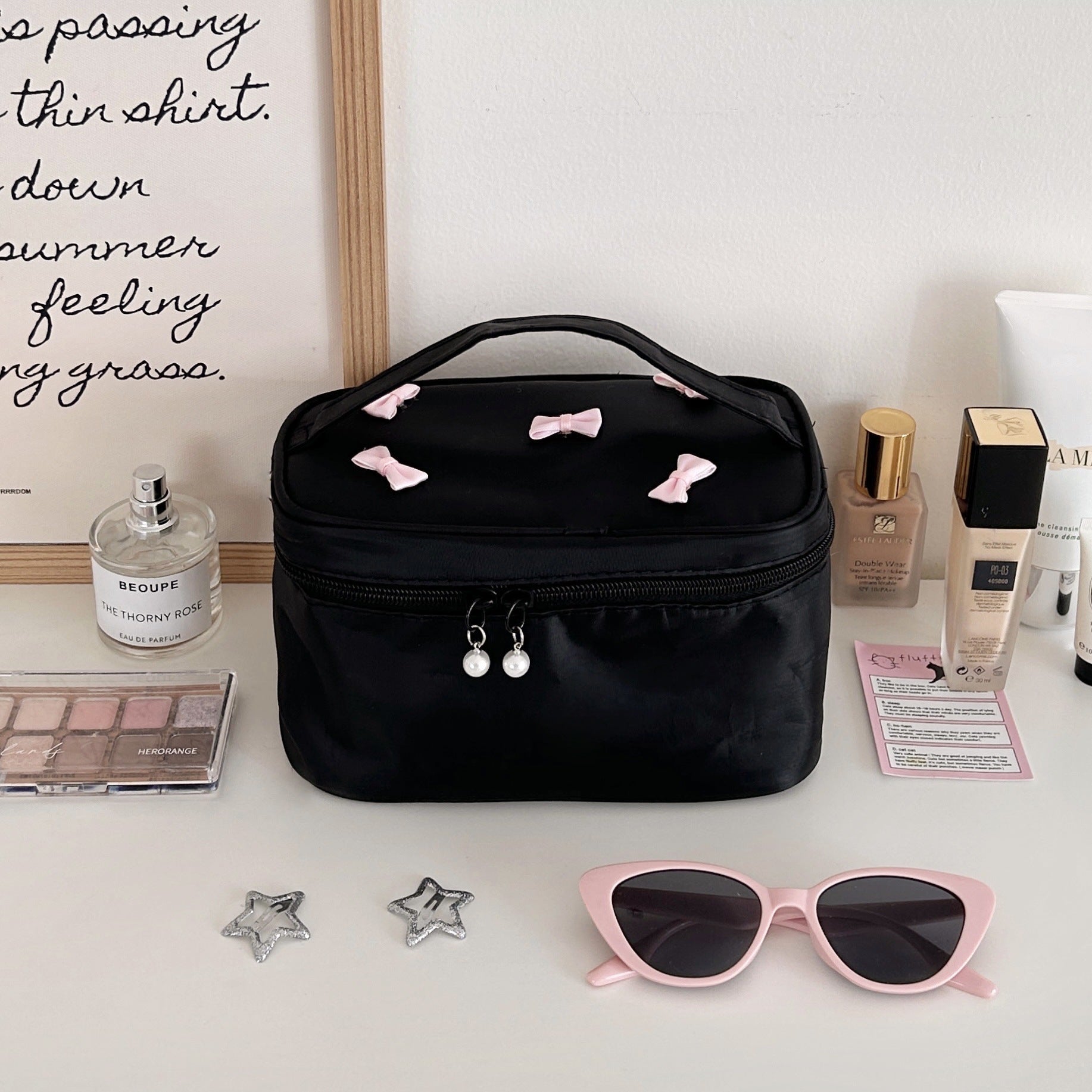 Cute Bow Black Makeup Bag | Bathroom Essentials