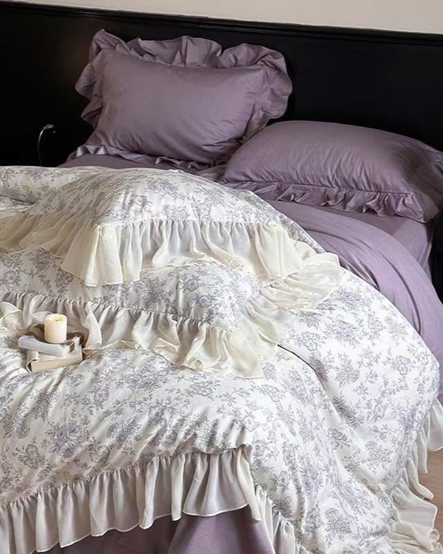 Daisy Purple Floral Ruffle Bedding Set - Ever Lasting