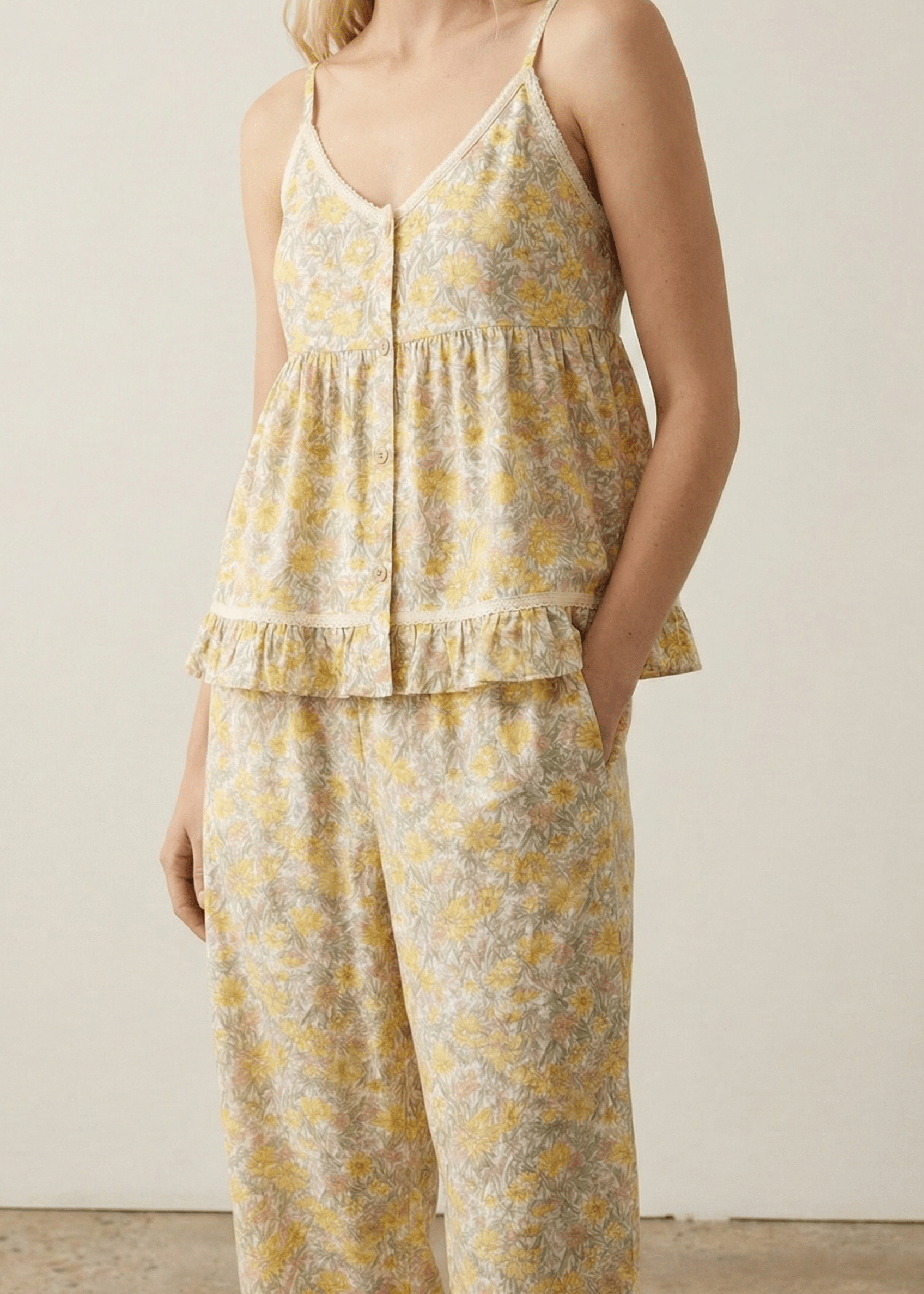 - Ever Lasting - Danica Sleeveless Floral Pajama Set / Yellow - Pajamas - Ever Lasting