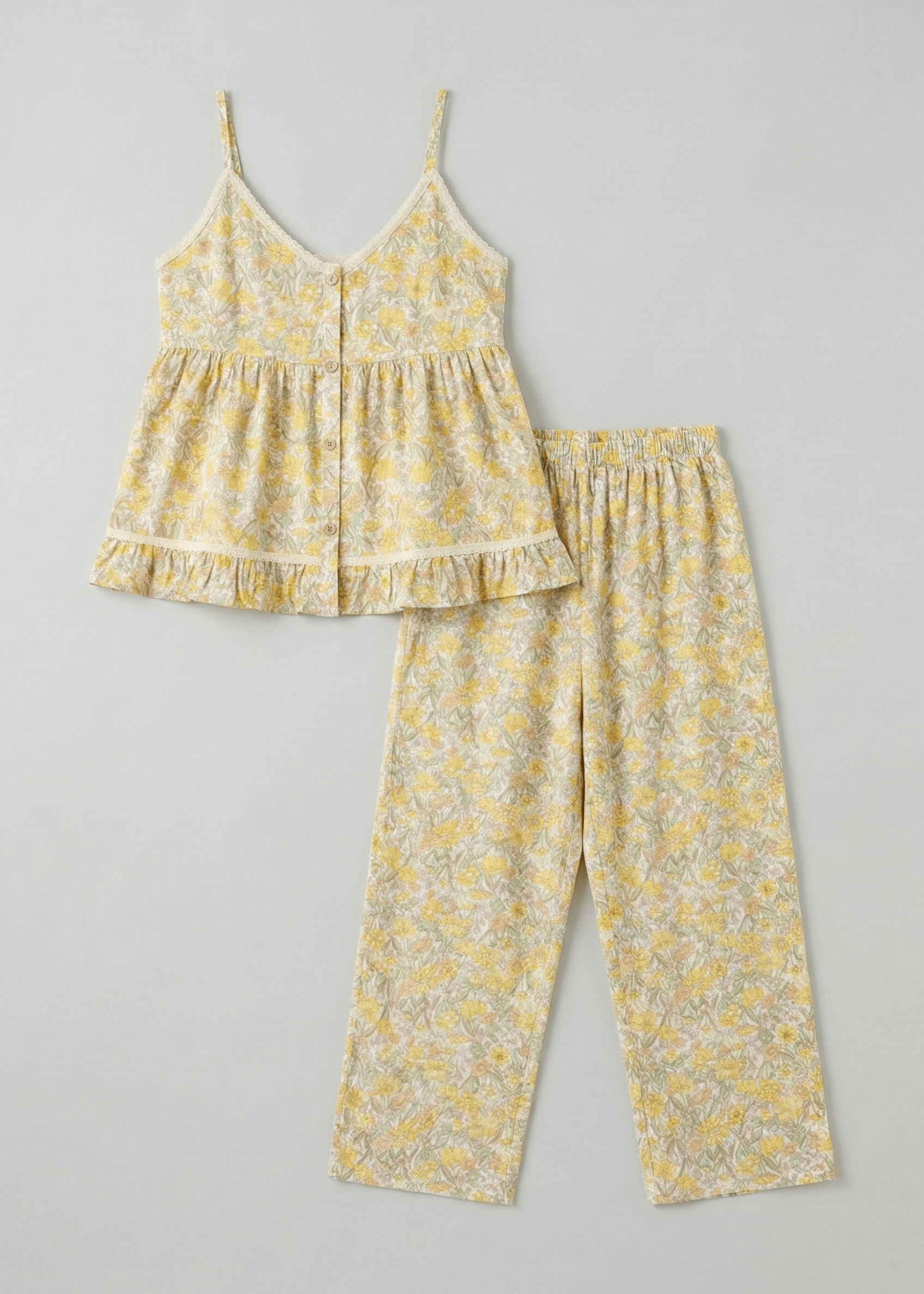- Ever Lasting - Danica Sleeveless Floral Pajama Set / Yellow - Pajamas - Ever Lasting