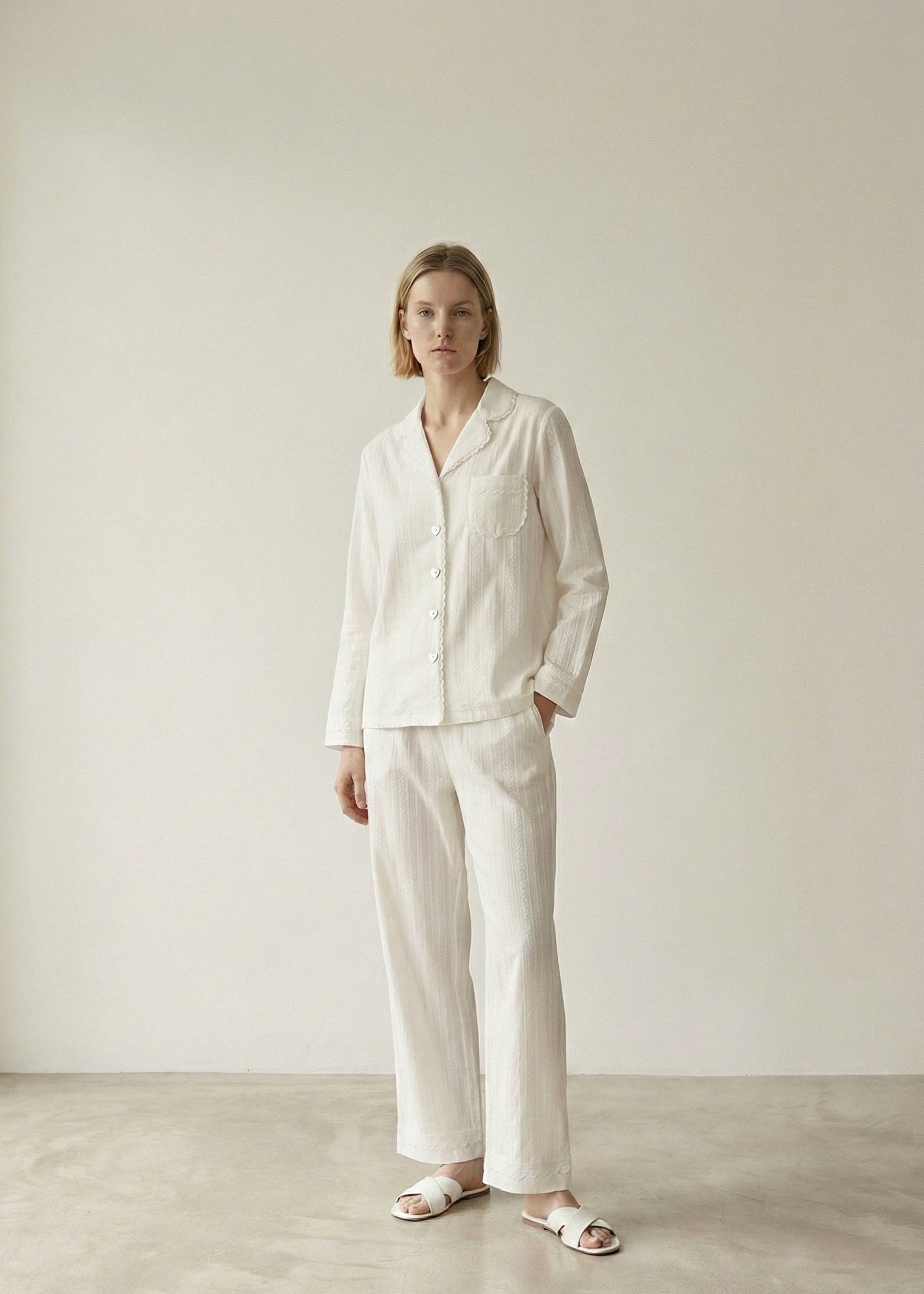 - Ever Lasting - Delilah Double Gauze Lace Pajama Set / White - Pajamas - Ever Lasting