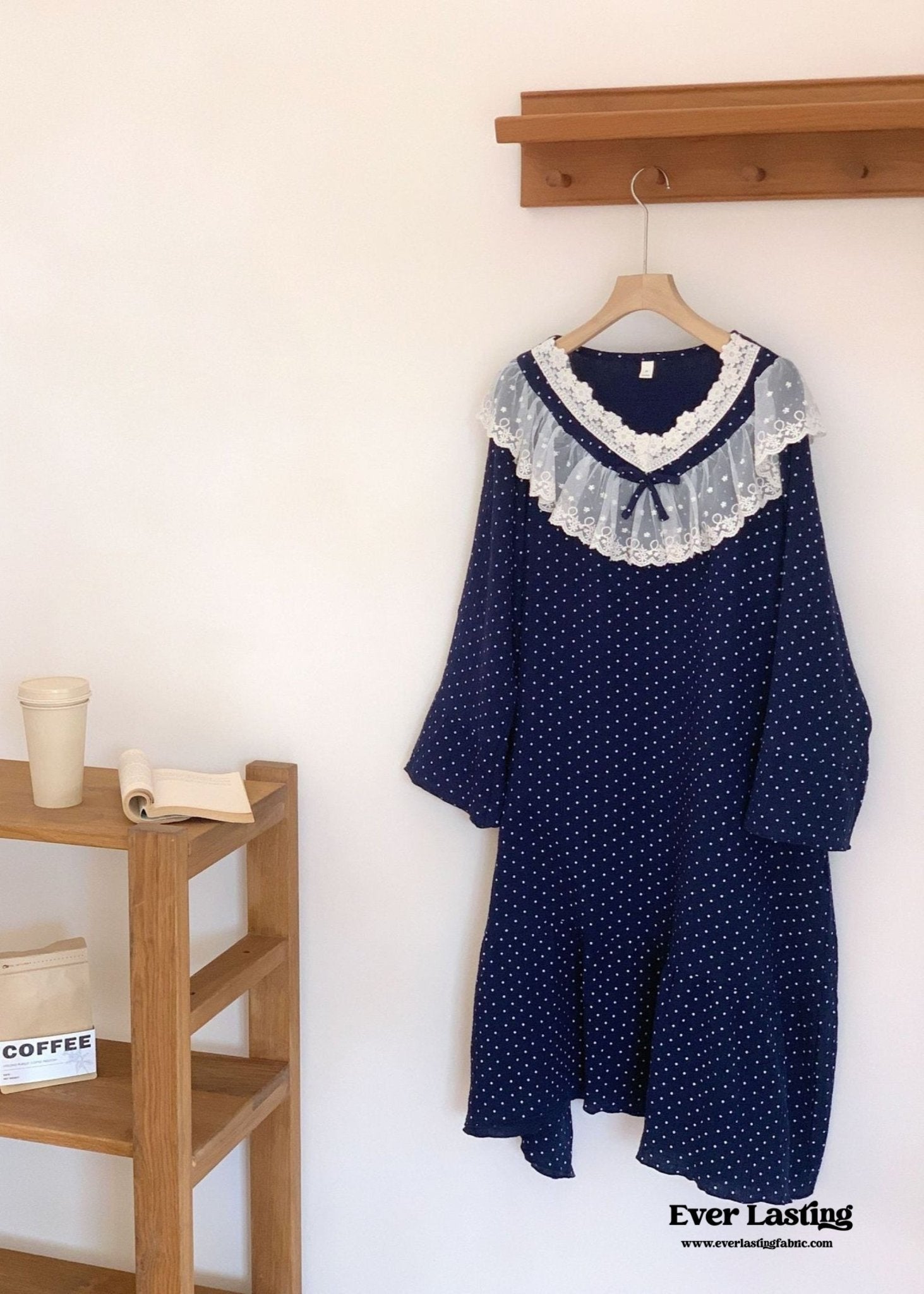 Double Gauze Lace Collar Nightdress / Blue - Ever Lasting