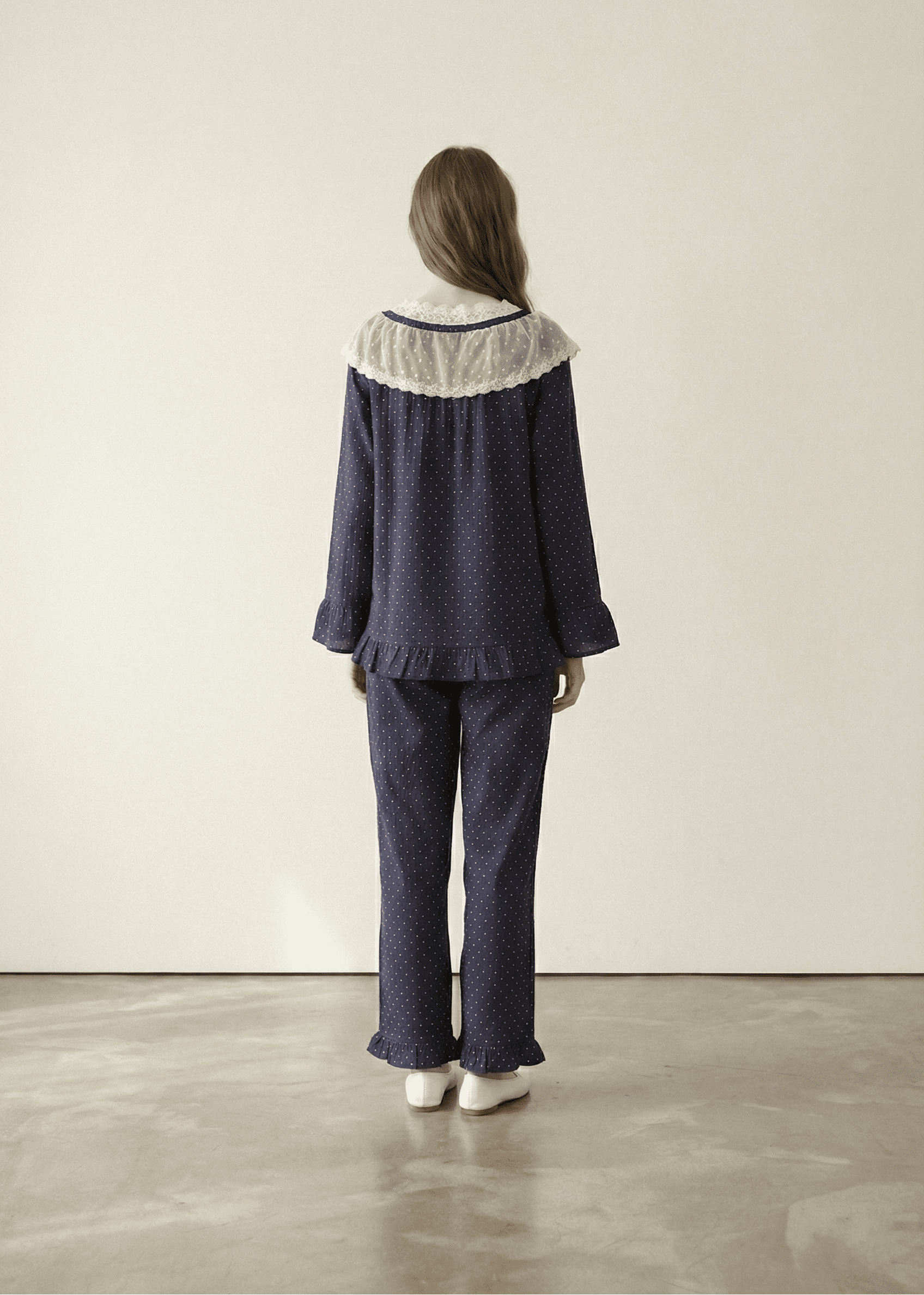 - Ever Lasting - Double Gauze Lace Collar Pajama Set / Blue - Pajamas - Ever Lasting