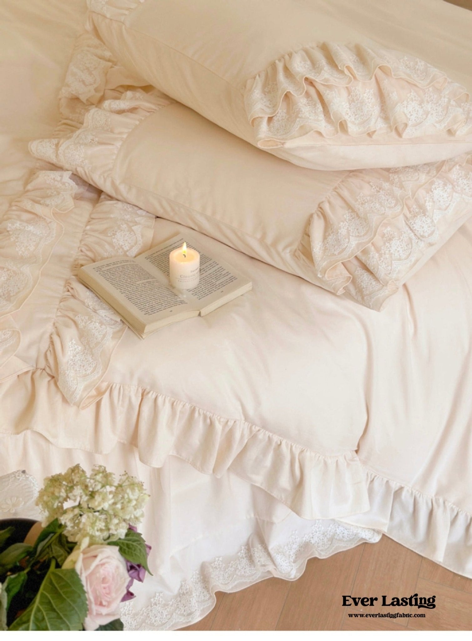 Double Lace Coquette Ruffle Bedding Set / Baby Pink - Ever Lasting