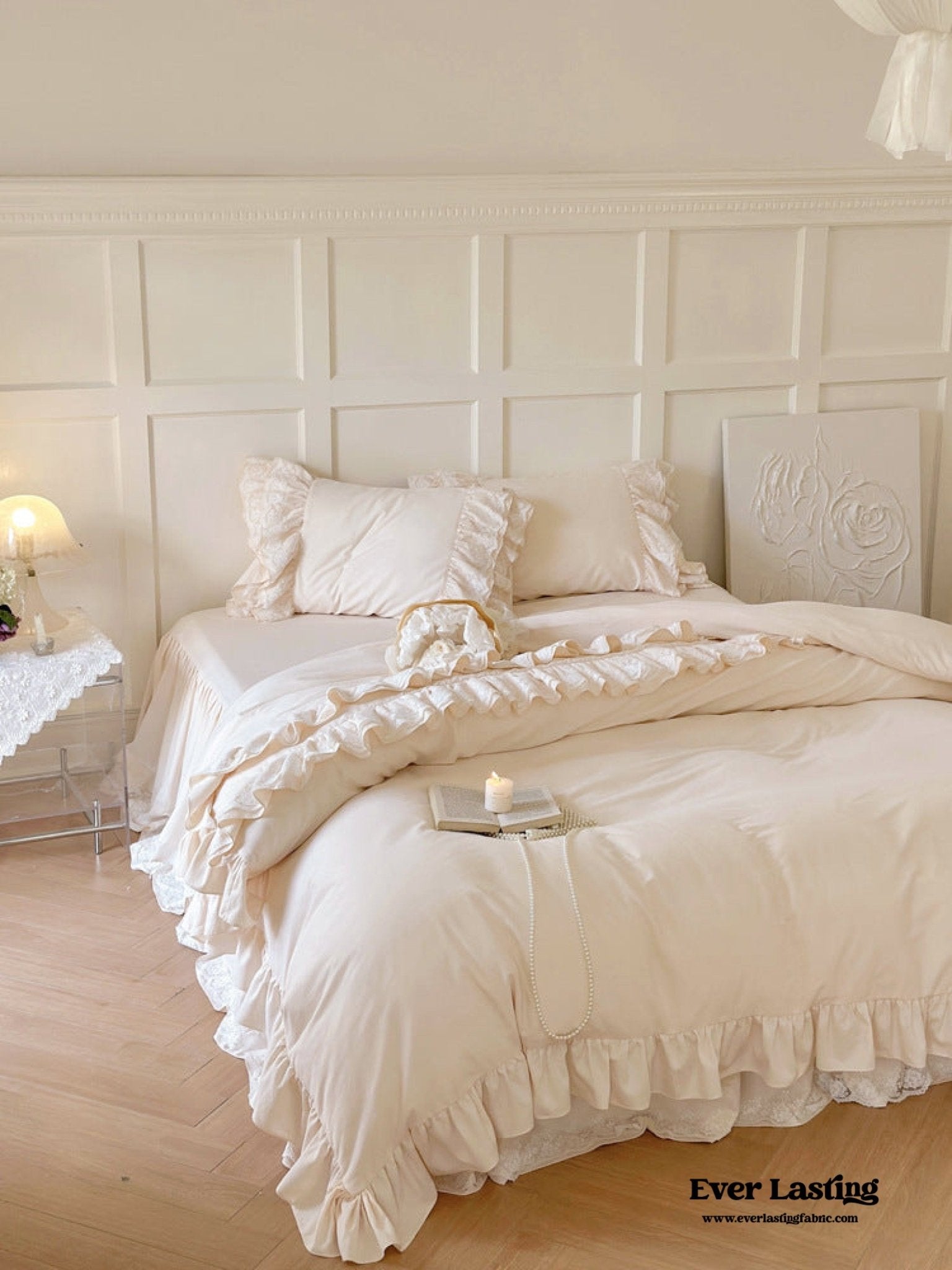 Double Lace Coquette Ruffle Bedding Set / Baby Pink - Ever Lasting