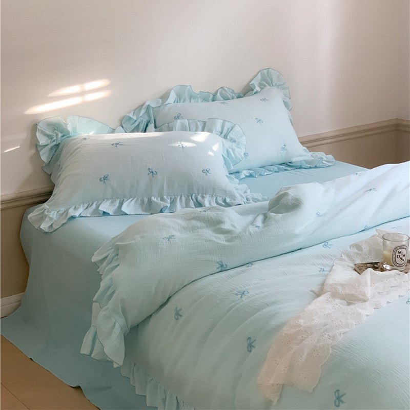 - Ever Lasting - Double Layer Ribbon Tie White Ruffle Bedding Bundle - Bedding Bundle - Ever Lasting