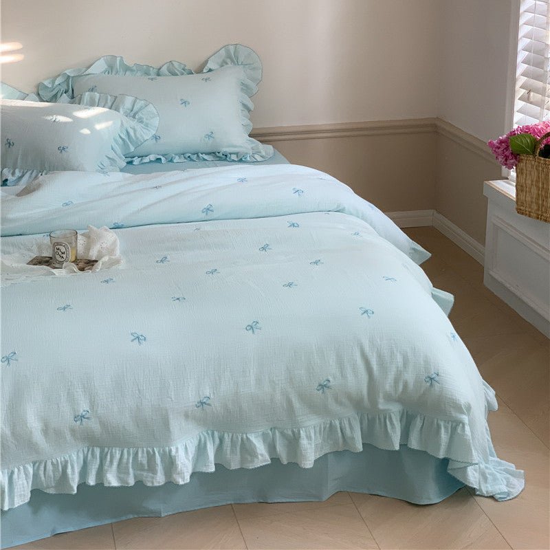 - Ever Lasting - Double Layer Ribbon Tie White Ruffle Bedding Bundle - Bedding Bundle - Ever Lasting