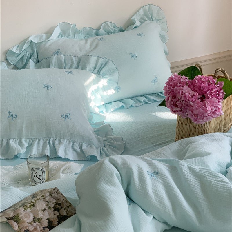- Ever Lasting - Double Layer Ribbon Tie White Ruffle Bedding Bundle - Bedding Bundle - Ever Lasting