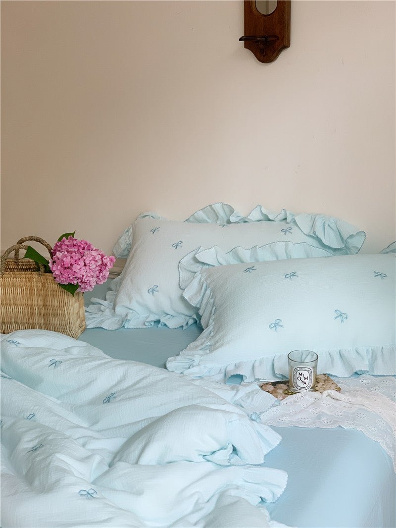 - Ever Lasting - Double Layer Ribbon Tie White Ruffle Bedding Bundle - Bedding Bundle - Ever Lasting