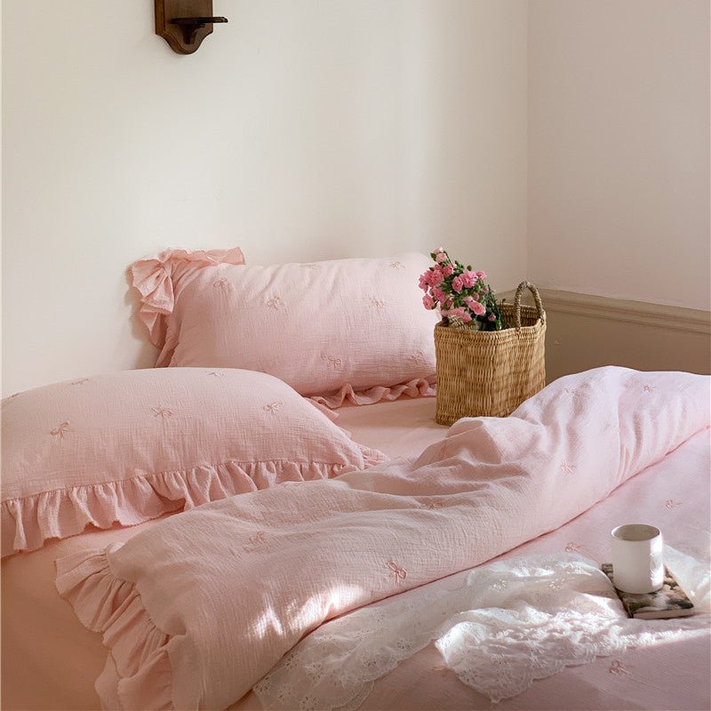 - Ever Lasting - Double Layer Ribbon Tie White Ruffle Bedding Bundle - Bedding Bundle - Ever Lasting