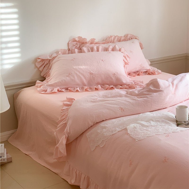 - Ever Lasting - Double Layer Ribbon Tie White Ruffle Bedding Bundle - Bedding Bundle - Ever Lasting
