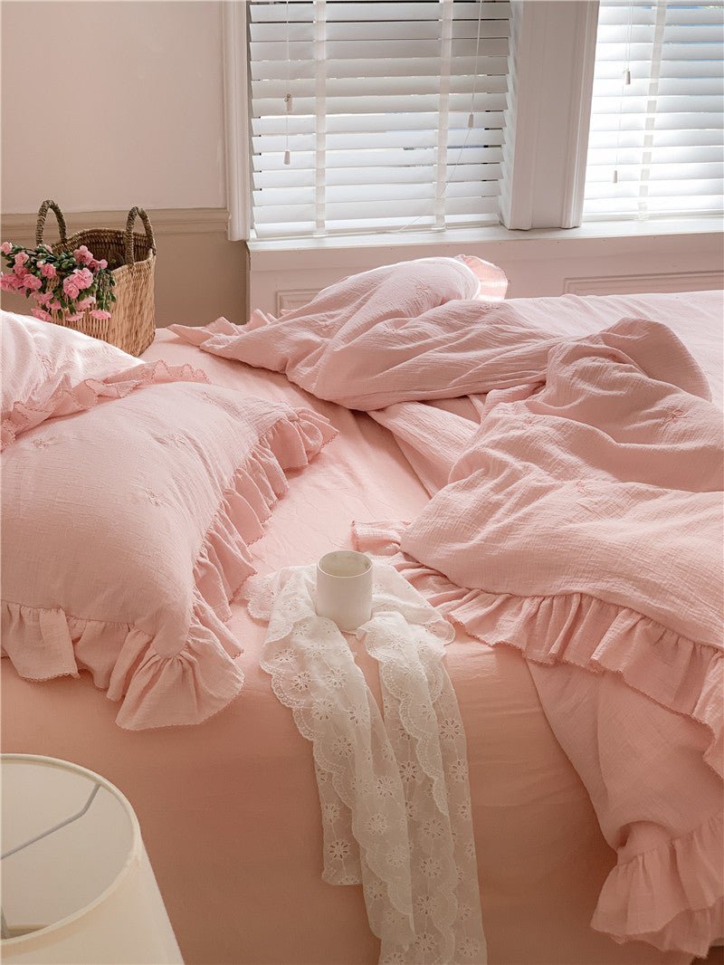 - Ever Lasting - Double Layer Ribbon Tie White Ruffle Bedding Bundle - Bedding Bundle - Ever Lasting