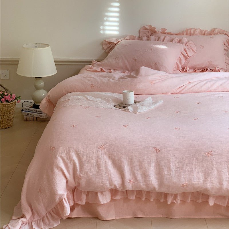 - Ever Lasting - Double Layer Ribbon Tie White Ruffle Bedding Bundle - Bedding Bundle - Ever Lasting