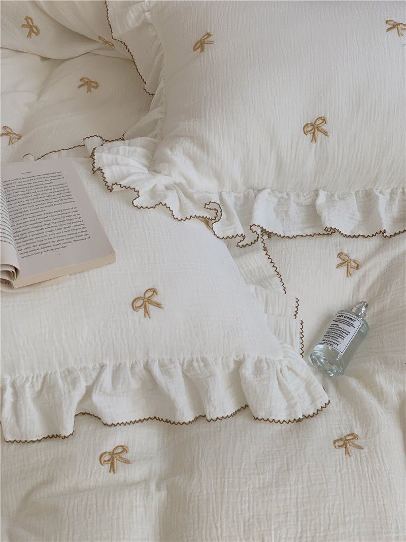 - Ever Lasting - Double Layer Ribbon Tie White Ruffle Bedding Bundle - Bedding Bundle - Ever Lasting