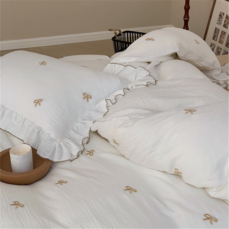 - Ever Lasting - Double Layer Ribbon Tie White Ruffle Bedding Bundle - Bedding Bundle - Ever Lasting