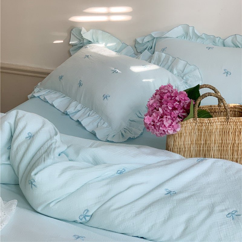 - Ever Lasting - Double Layer Ribbon Tie White Ruffle Bedding Set - Bedding Set - Ever Lasting