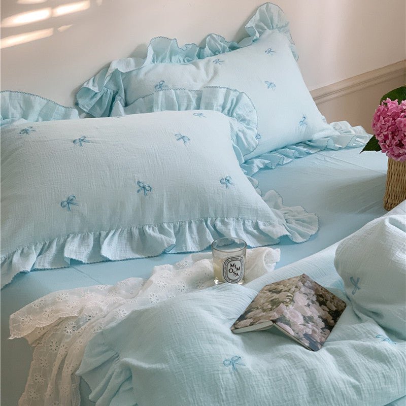 - Ever Lasting - Double Layer Ribbon Tie White Ruffle Bedding Set - Bedding Set - Ever Lasting