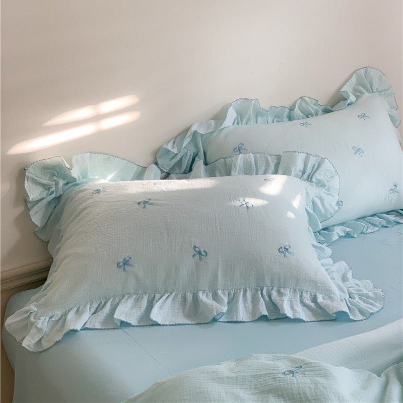 - Ever Lasting - Double Layer Ribbon Tie White Ruffle Bedding Set - Bedding Set - Ever Lasting