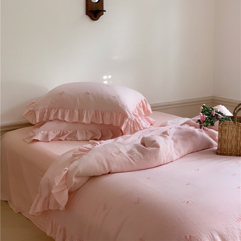 - Ever Lasting - Double Layer Ribbon Tie White Ruffle Bedding Set - Bedding Set - Ever Lasting