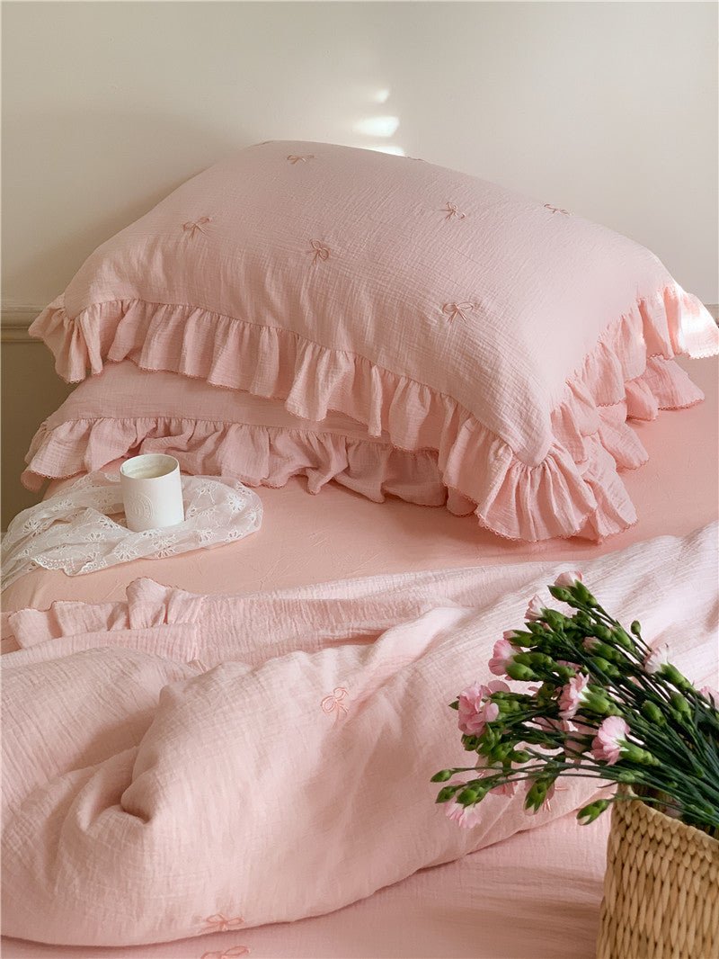 - Ever Lasting - Double Layer Ribbon Tie White Ruffle Bedding Set - Bedding Set - Ever Lasting