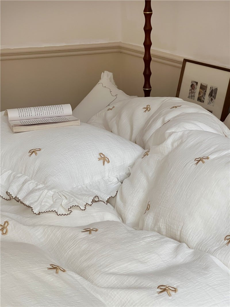 - Ever Lasting - Double Layer Ribbon Tie White Ruffle Bedding Set - Bedding Set - Ever Lasting