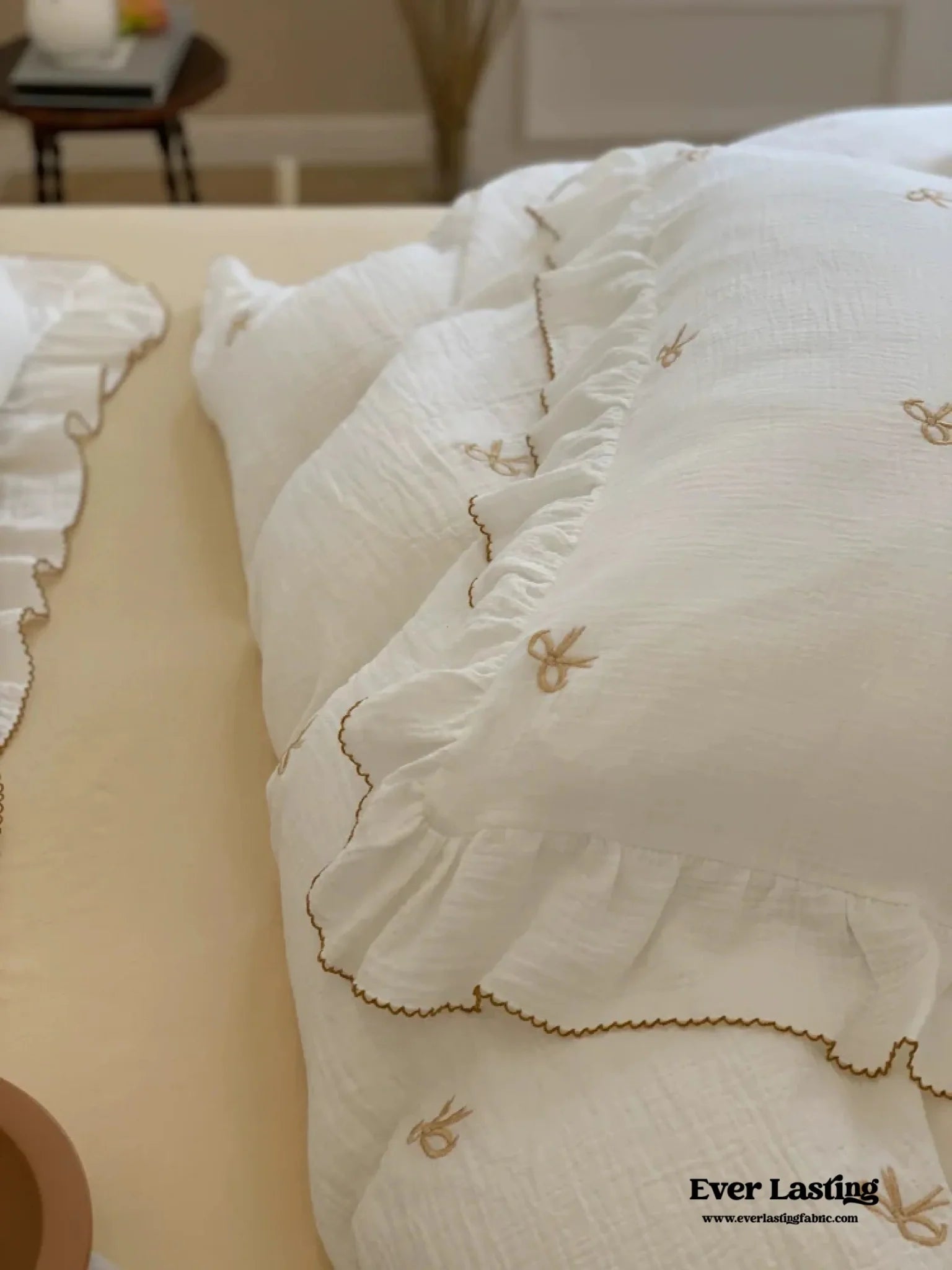 - Ever Lasting - Double Layer Ribbon Tie White Ruffle Bedding Set - Bedding Set - Ever Lasting
