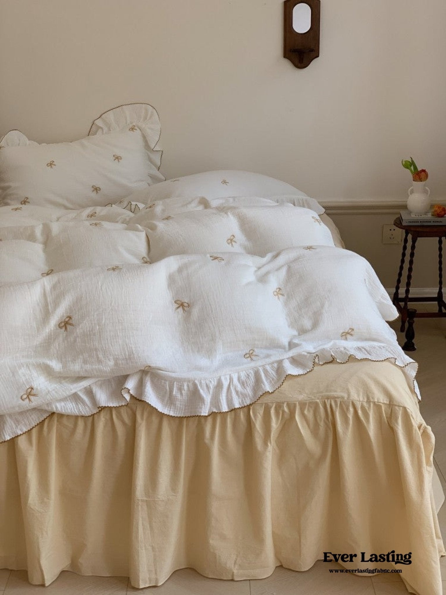 - Ever Lasting - Double Layer Ribbon Tie White Ruffle Bedding Set - Bedding Set - Ever Lasting