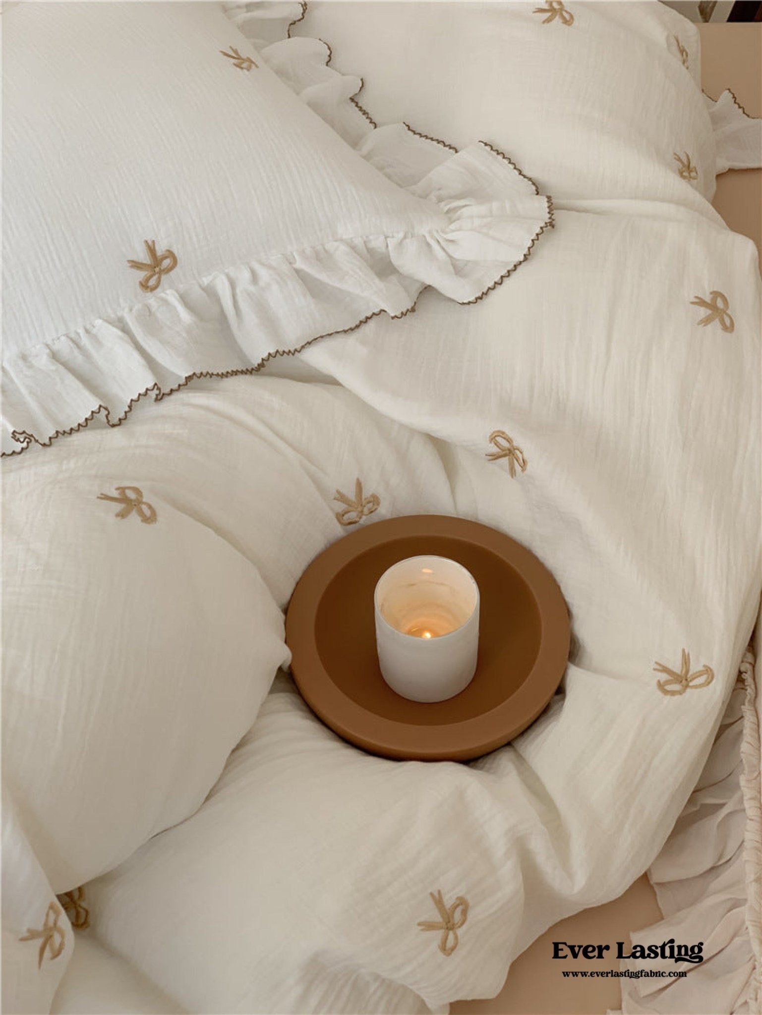 - Ever Lasting - Double Layer Ribbon Tie White Ruffle Bedding Set - Bedding Set - Ever Lasting