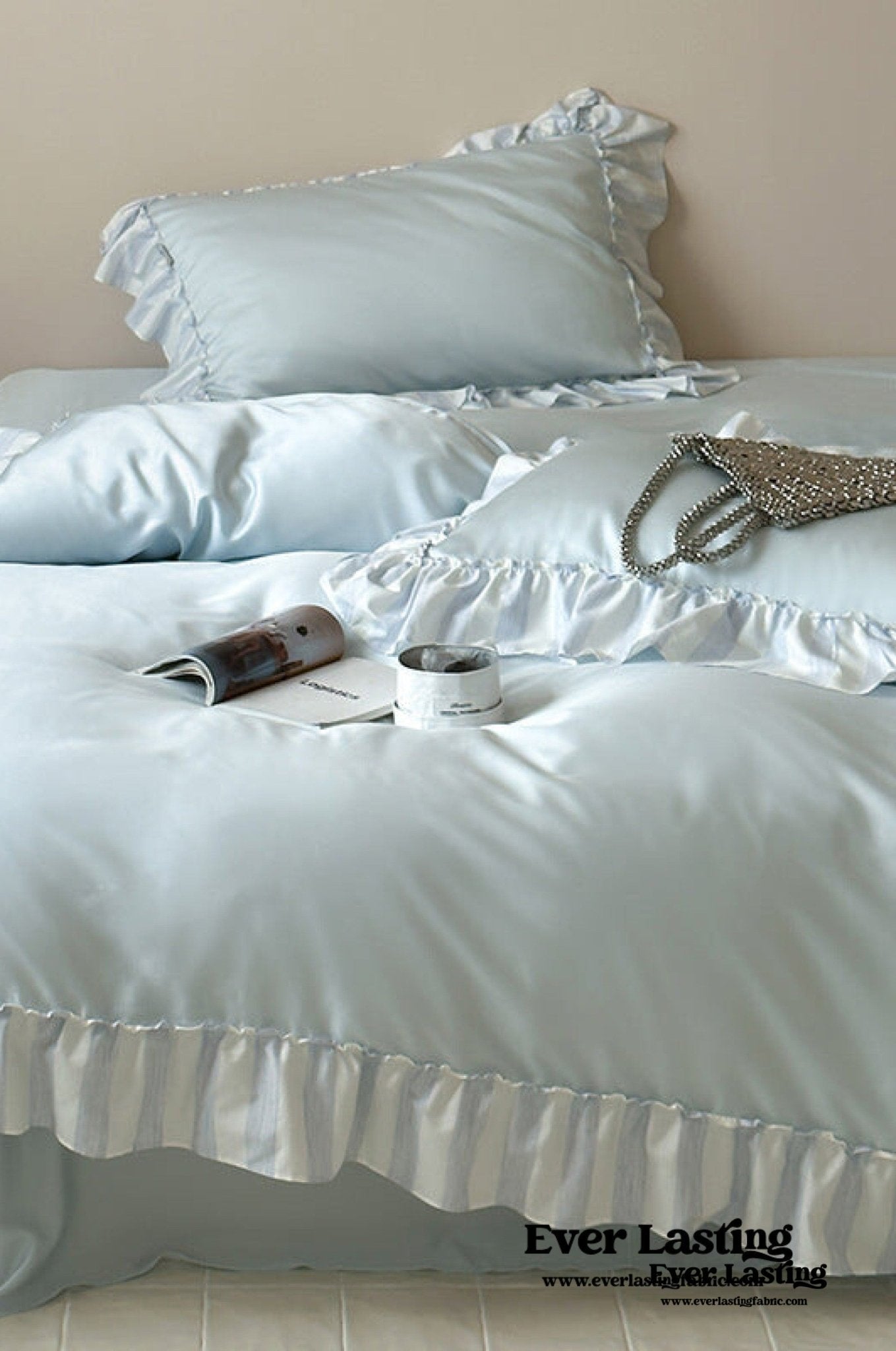 Dreamy Silky Ruffle Tencel Bedding Set / Beige - Ever Lasting