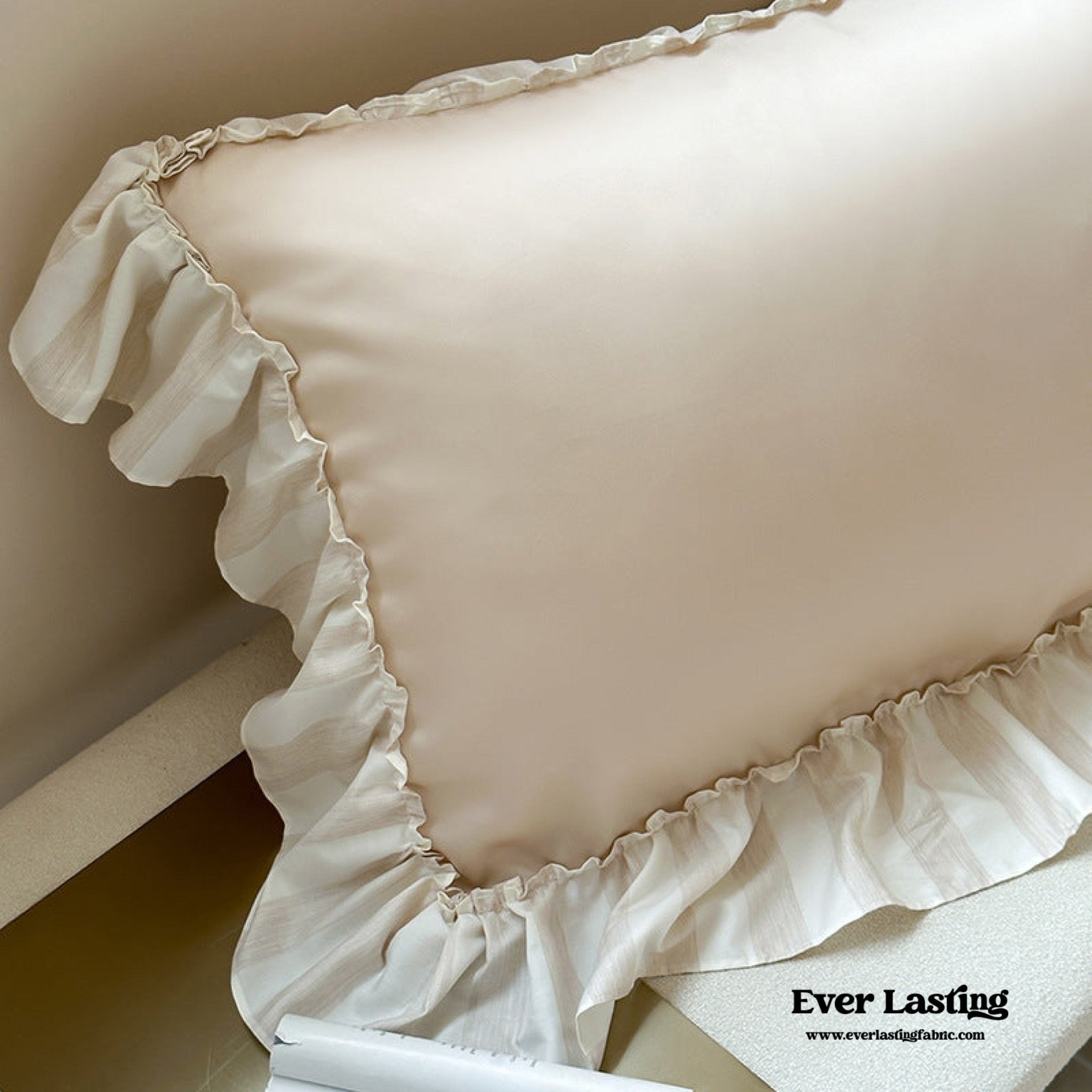 Dreamy Silky Ruffle Tencel Bedding Set / Beige - Ever Lasting