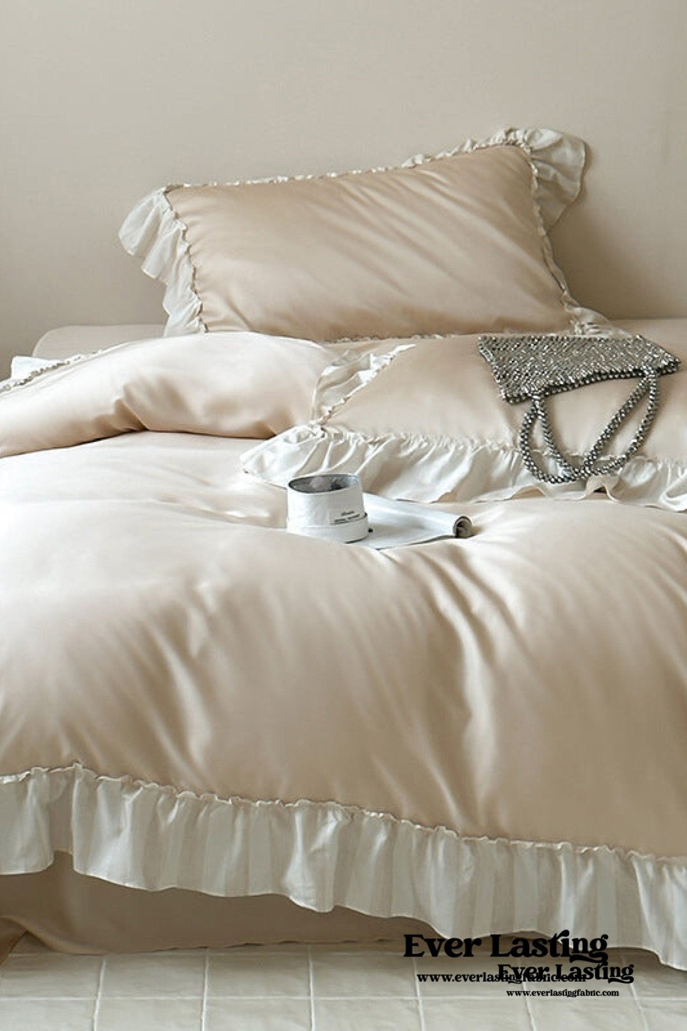 Dreamy Silky Ruffle Tencel Bedding Set / Beige - Ever Lasting