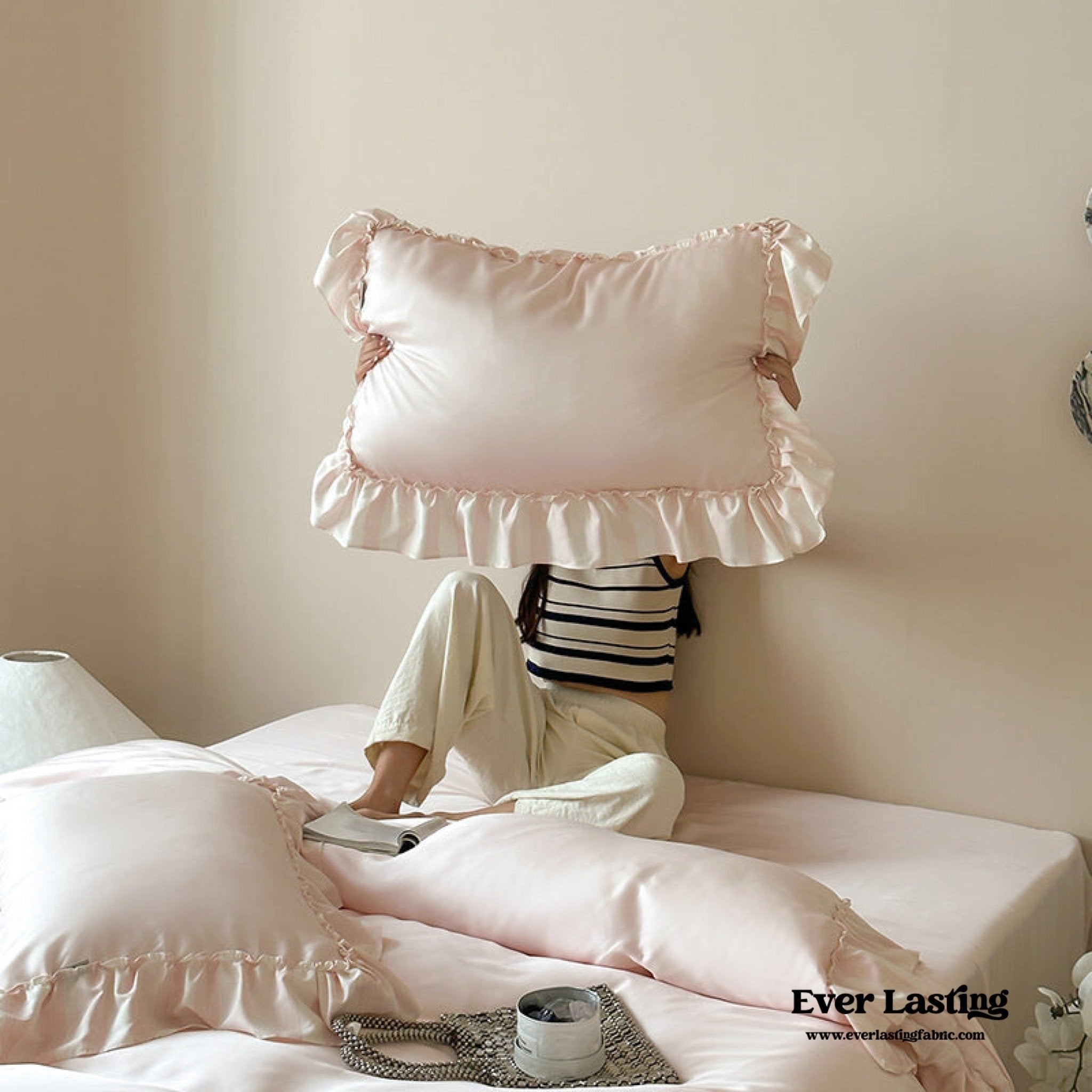 Dreamy Silky Ruffle Tencel Bedding Set / Blue - Ever Lasting