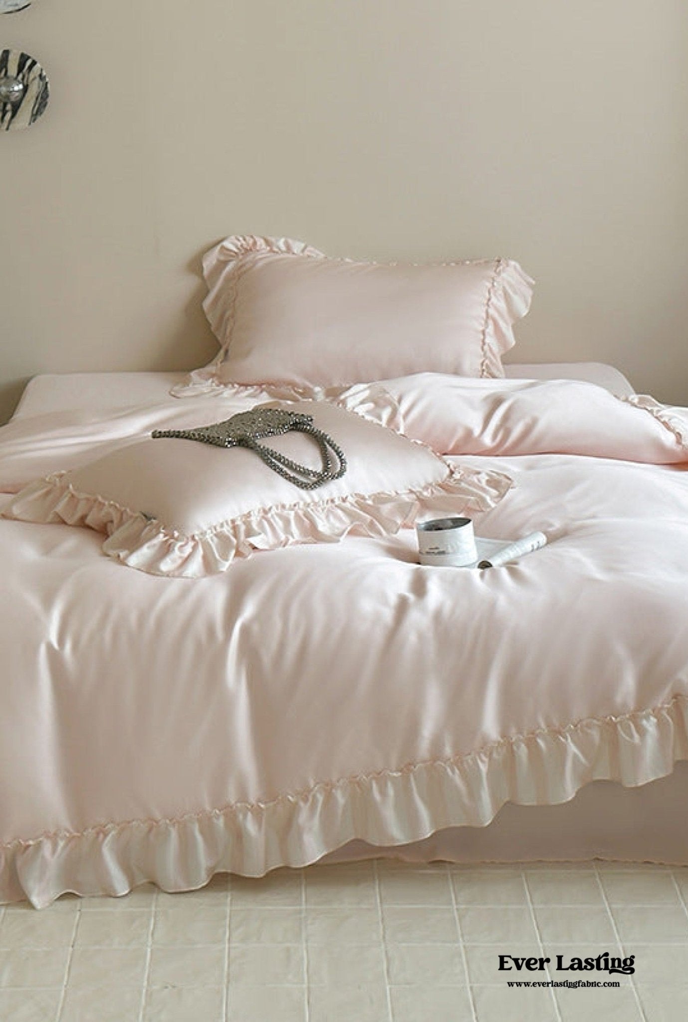 Dreamy Silky Ruffle Tencel Bedding Set / Blue - Ever Lasting