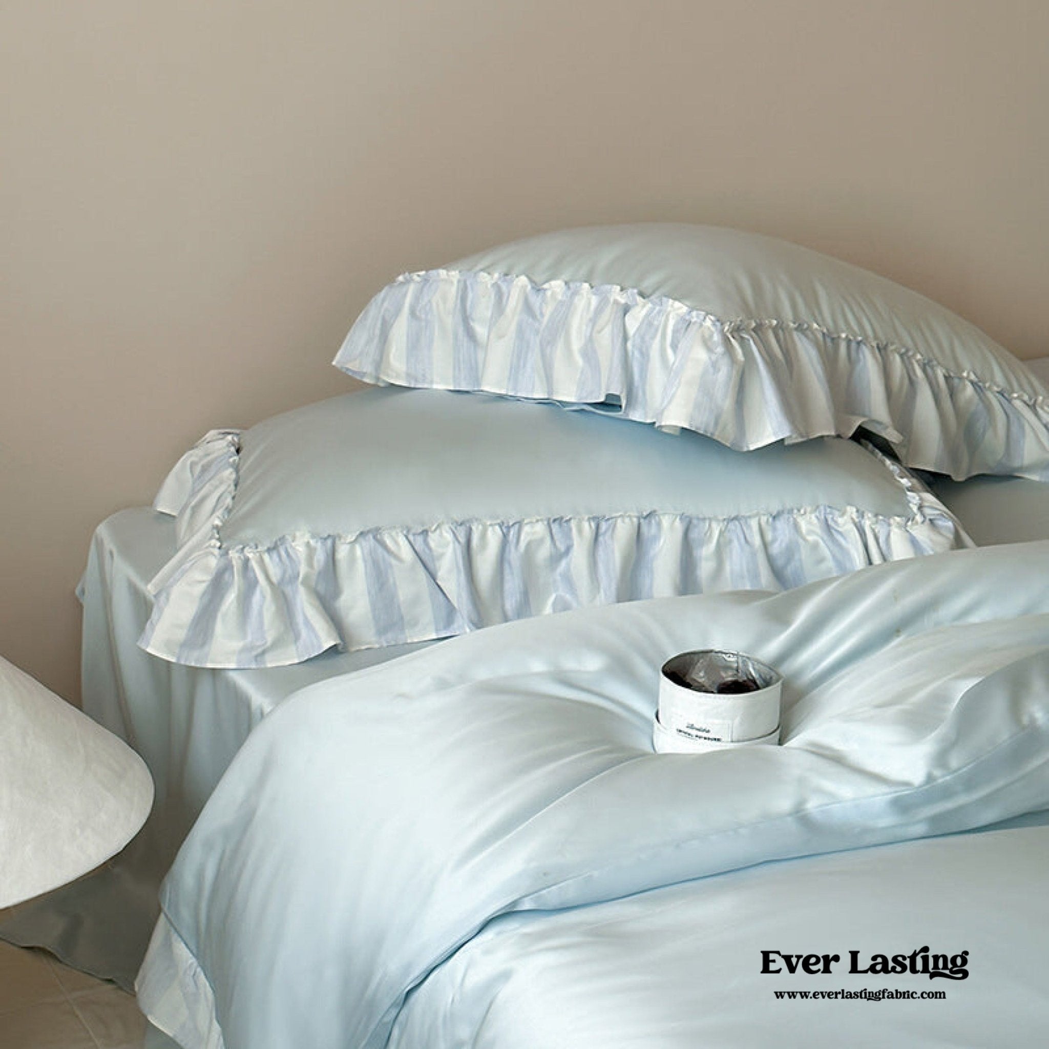 Dreamy Silky Ruffle Tencel Bedding Set / Blue - Ever Lasting
