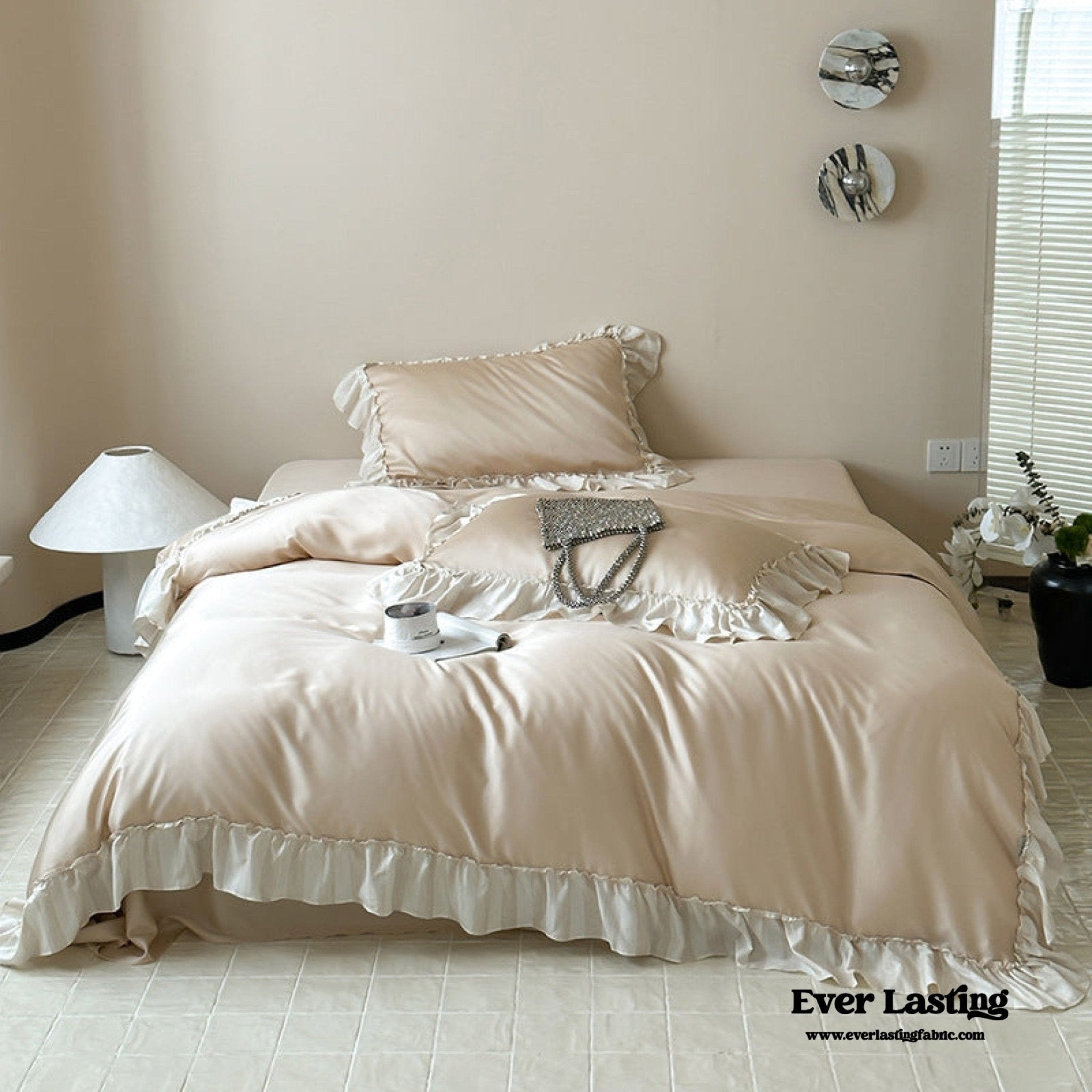 Dreamy Silky Ruffle Tencel Bedding Set / Pink - Ever Lasting