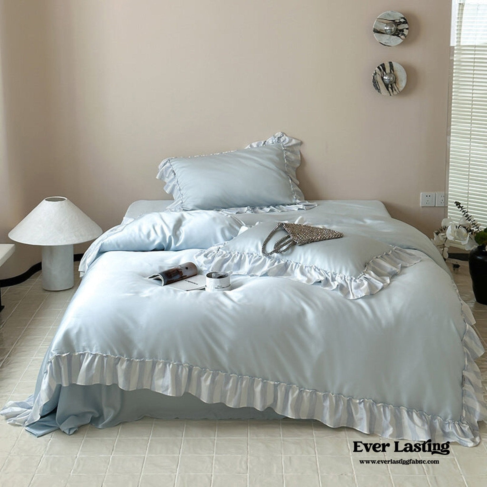 Dreamy Silky Ruffle Tencel Bedding Set / Pink - Ever Lasting