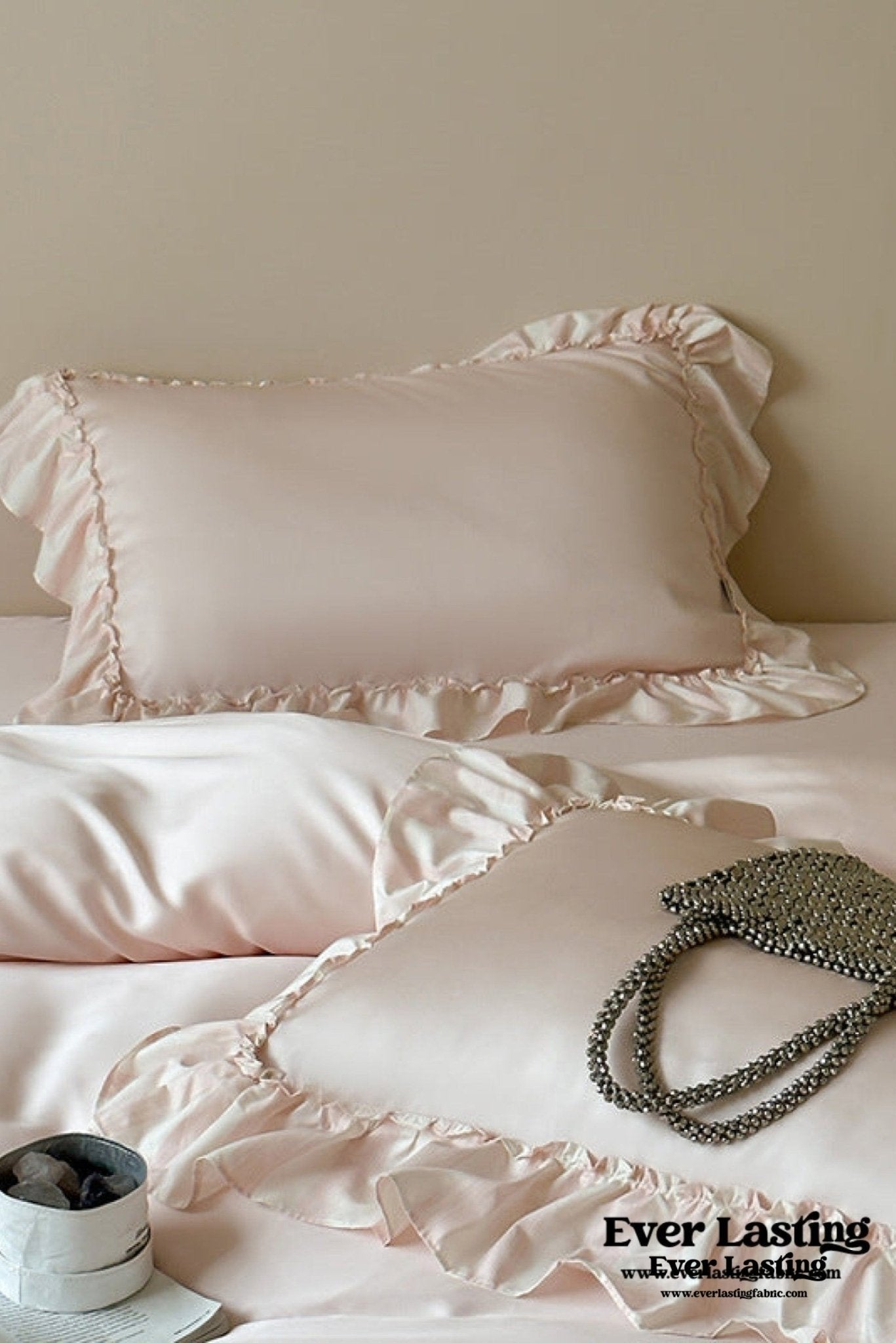 Dreamy Silky Ruffle Tencel Bedding Set / Pink - Ever Lasting