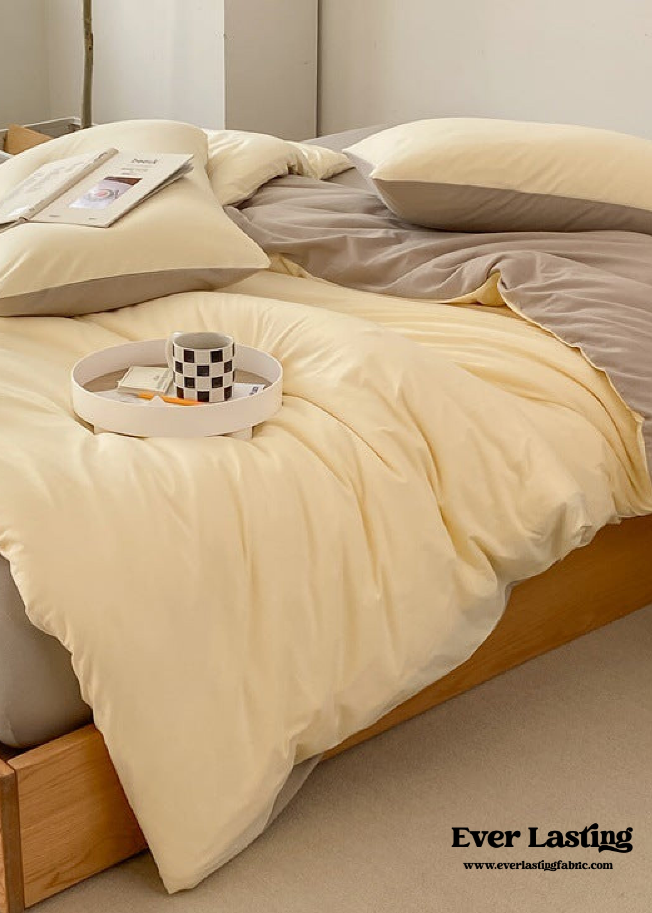 Duo Earth Tone Jersey Knit Bedding Set / White Beige Bedding Set