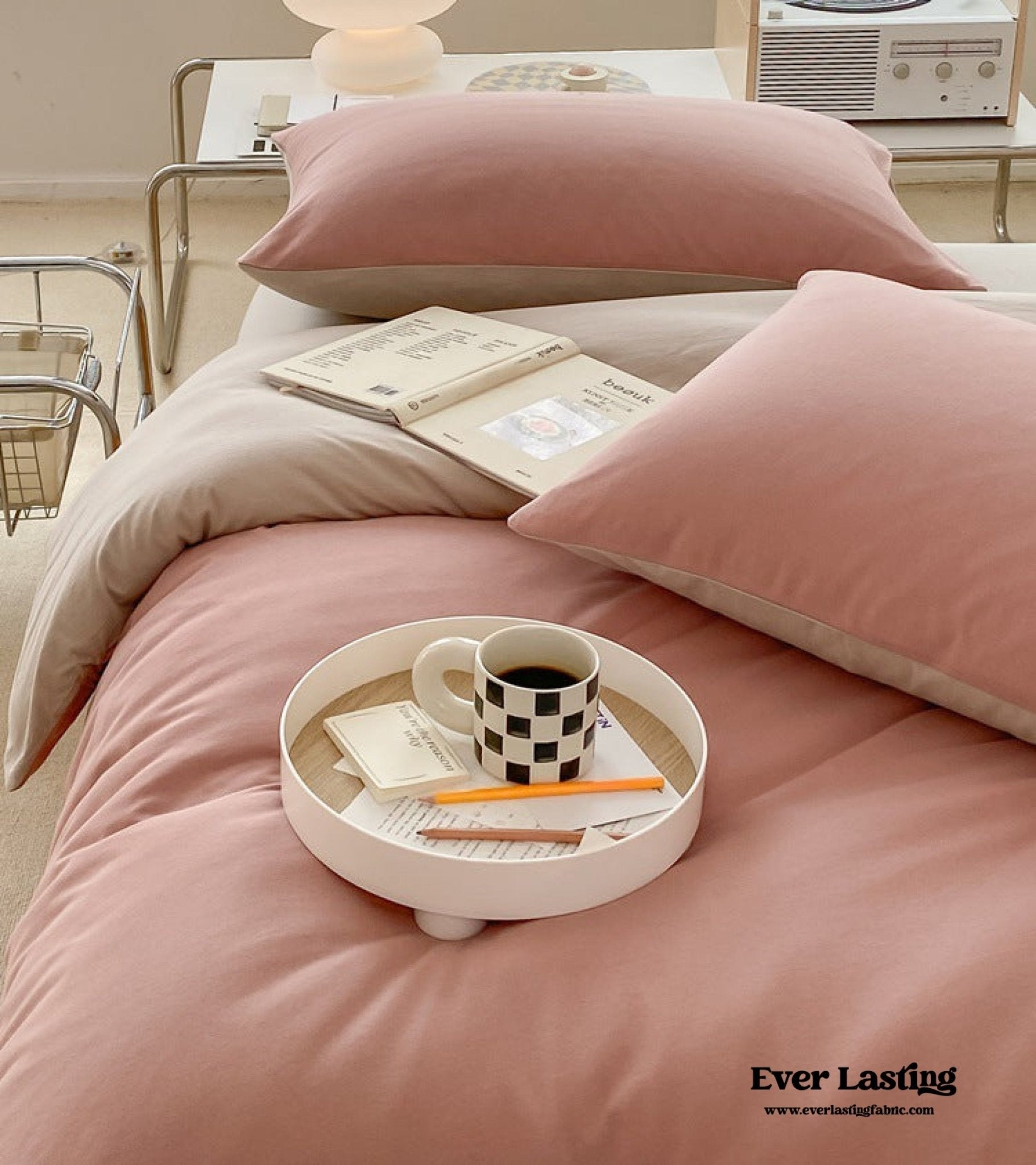 Duo Earth Tone Jersey Knit Bedding Set / Pink Beige - Ever Lasting