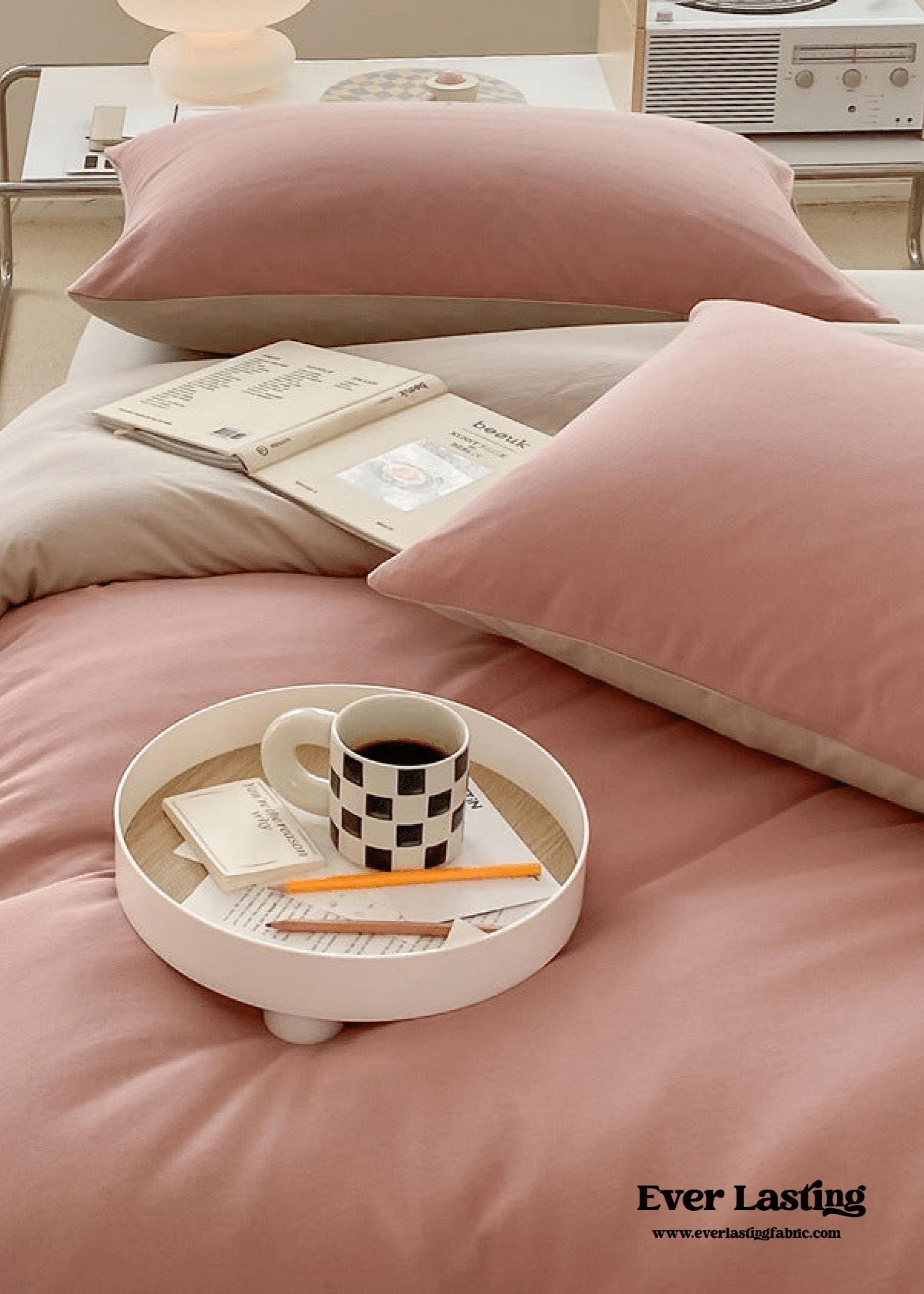 - Ever Lasting - Duo Earth Tone Jersey Knit Bedding Set / Pink Beige - Bedding Set - Ever Lasting