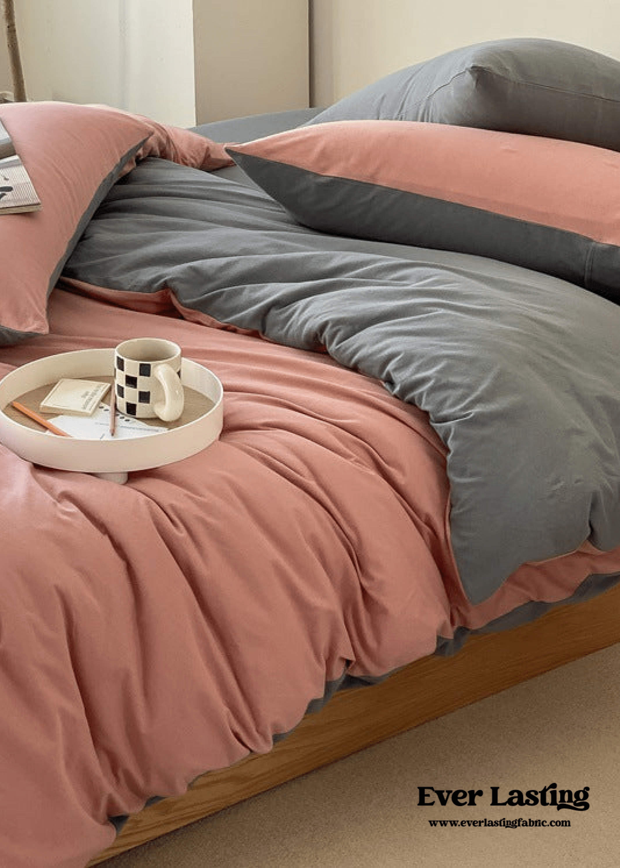 - Ever Lasting - Duo Earth Tone Jersey Knit Bedding Set / Pink Beige - Bedding Set - Ever Lasting