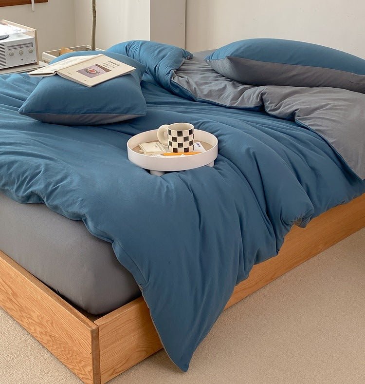 - Ever Lasting - Duo Earth Tone Jersey Knit Bedding Set / White Beige - Bedding Set - Ever Lasting