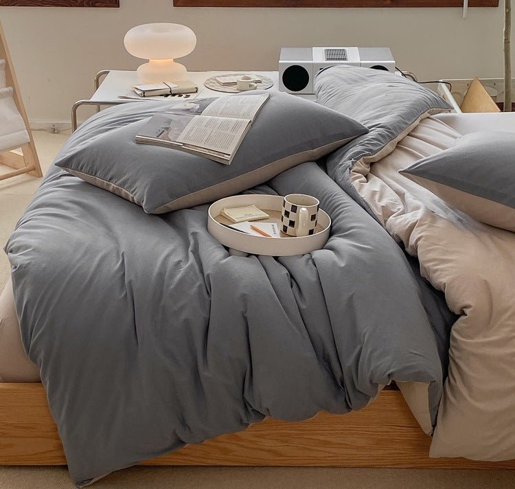 - Ever Lasting - Duo Earth Tone Jersey Knit Bedding Set / White Beige - Bedding Set - Ever Lasting
