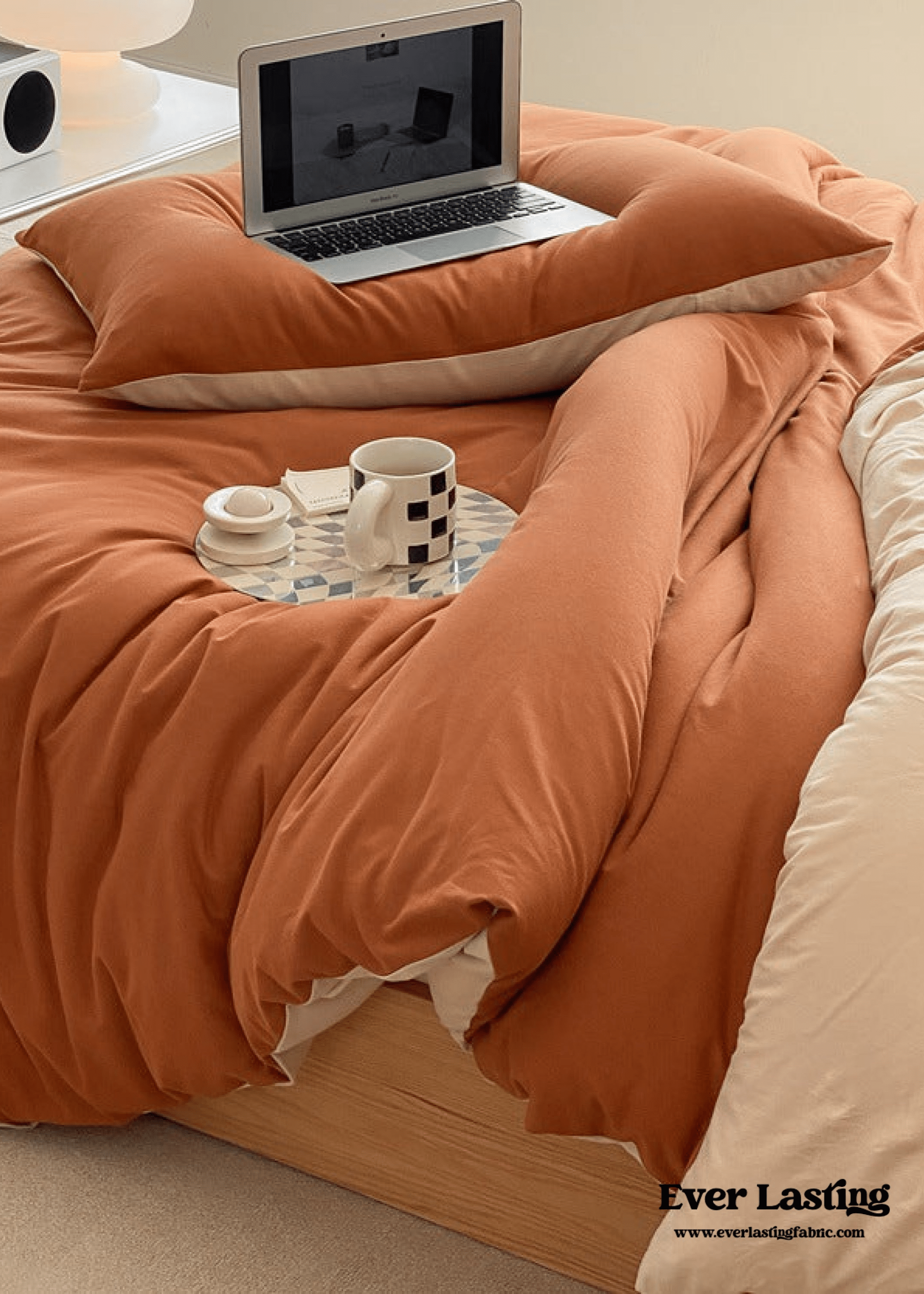 - Ever Lasting - Duo Earth Tone Jersey Knit Bedding Set / White Beige - Bedding Set - Ever Lasting