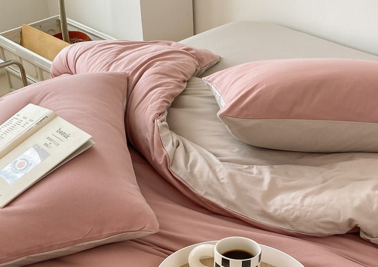 - Ever Lasting - Duo Earth Tone Jersey Knit Bedding Set / White Beige - Bedding Set - Ever Lasting